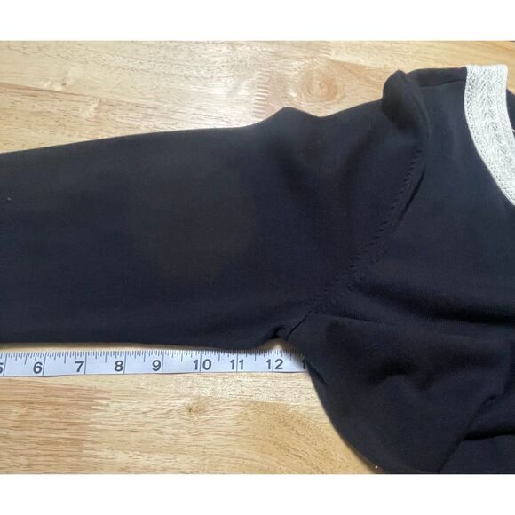 Talbots Woman 1X Black Dress Cream Trim Fit Flare Knit Midi 3/4 Sleeve - Picture 11 of 12